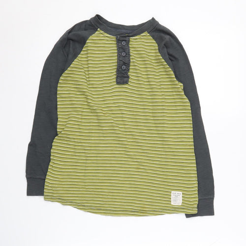 Gap Kids Boys Green Striped Long Sleeve Henley T-Shirt, Size 8-9