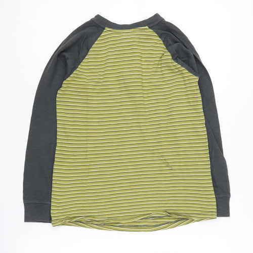 Gap Kids Boys Green Striped Long Sleeve Henley T-Shirt, Size 8-9
