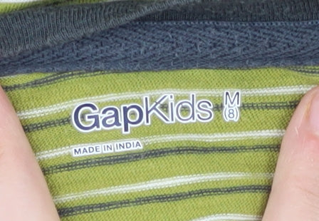Gap Kids Boys Green Striped Long Sleeve Henley T-Shirt, Size 8-9