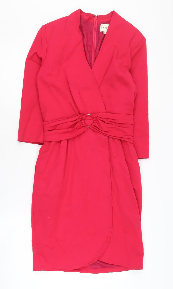 Reiss Red Wrap Dress, Size 8, 3/4 Sleeve, Lined