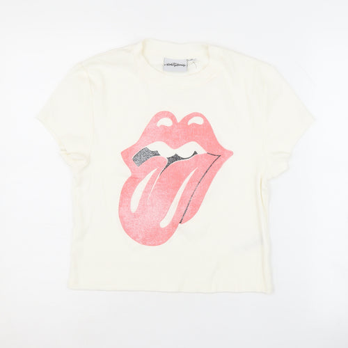 Rolling Stones Women's White M T-Shirt Music Graphic Tee