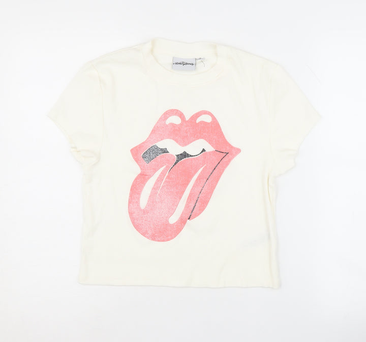 Rolling Stones Women's White M T-Shirt Music Graphic Tee