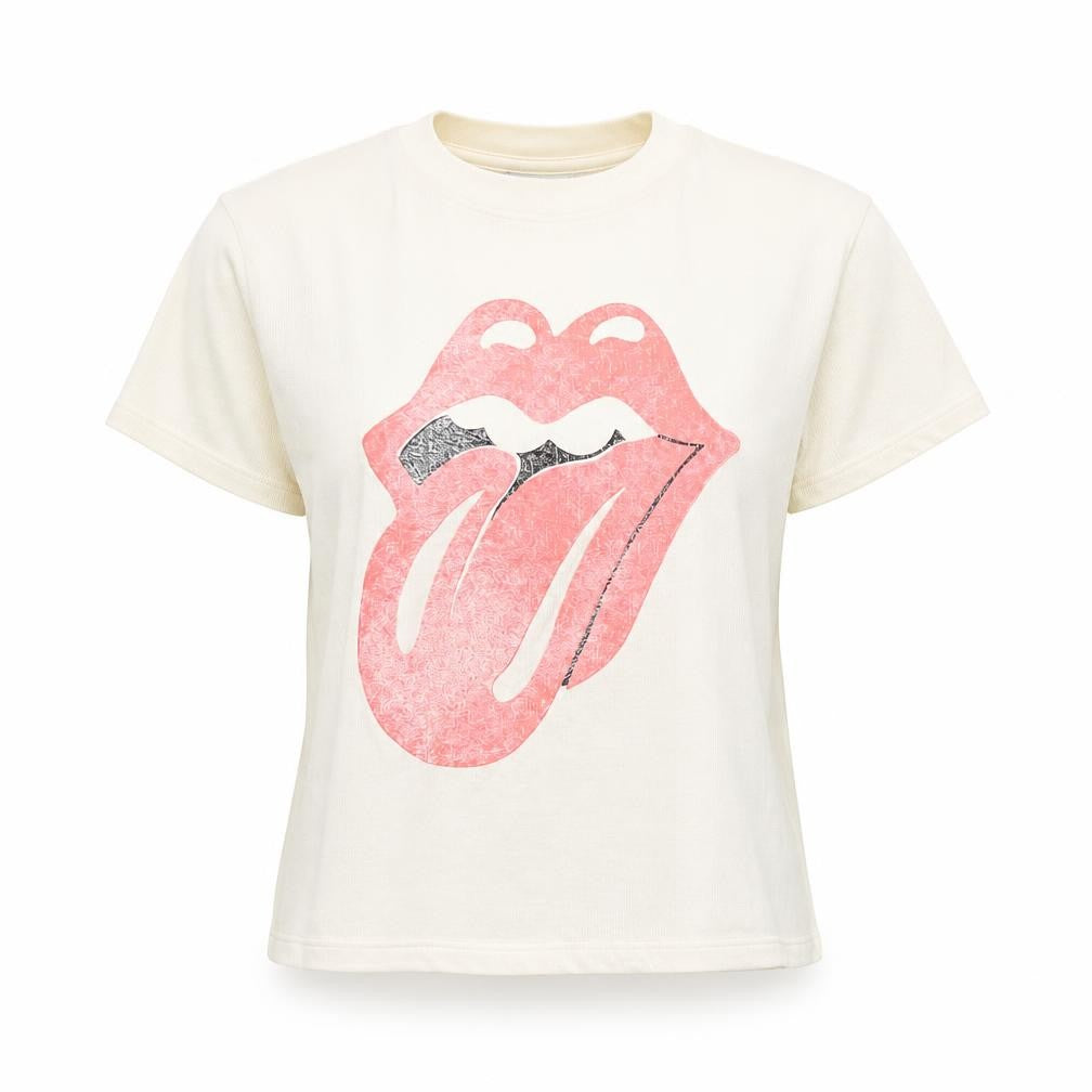 Rolling Stones Women's White M T-Shirt Music Graphic Tee