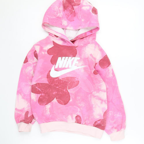 Nike Girls Pink Floral Hoodie 5-6 Years Cotton Blend