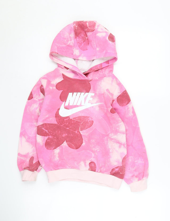 Nike Girls Pink Floral Hoodie 5-6 Years Cotton Blend