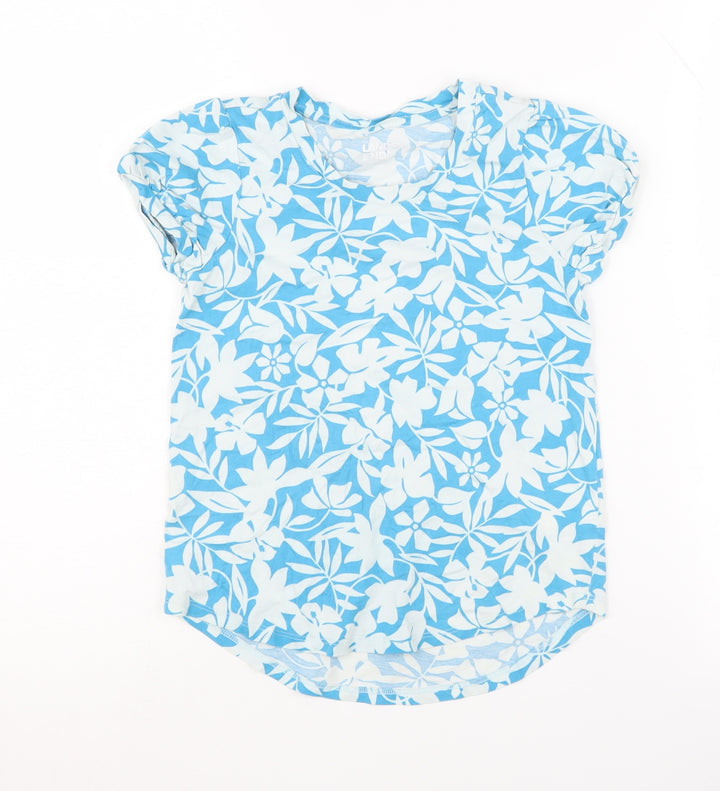 Lands' End Girls' Blue Floral T-Shirt, 8 Years
