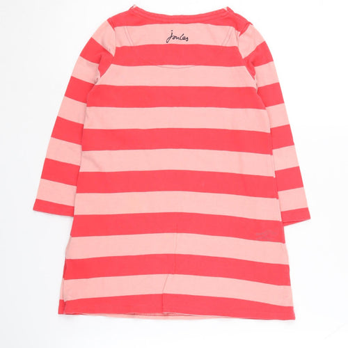 Joules Girls Striped Cotton Dress Pink Red Long Sleeve Size 6Y