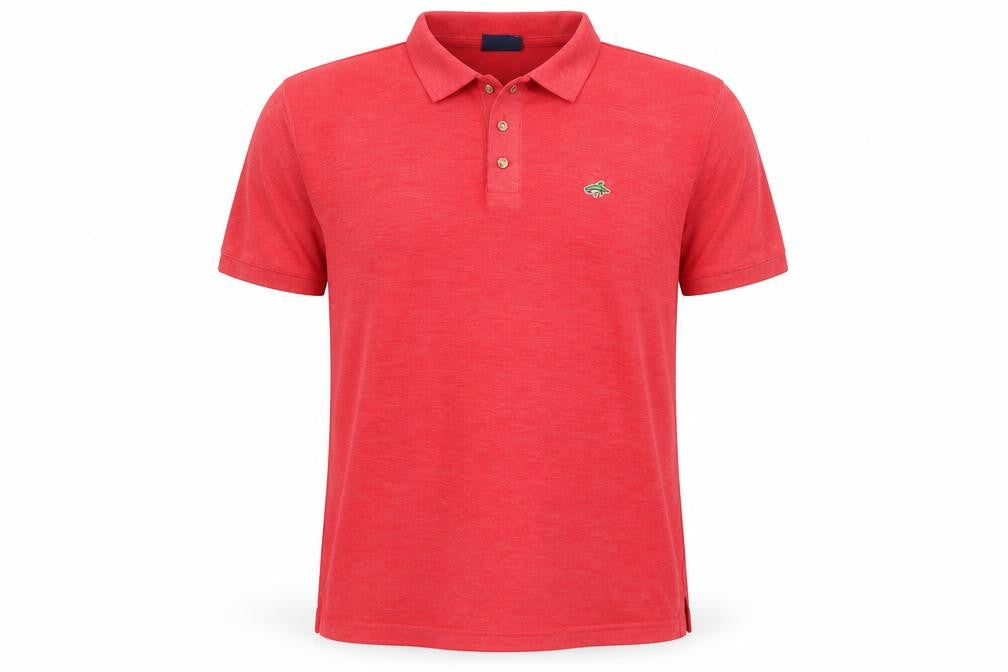 Front view of Le Shark Men's Red Polo, Medium, Polyester Blend