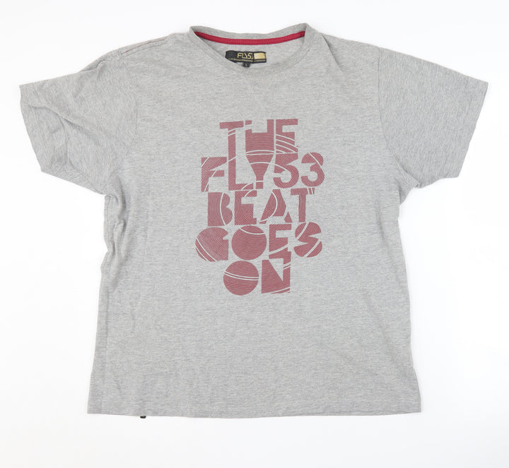 FLY53 Men's Grey Graphic Print T-Shirt L