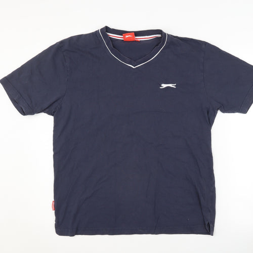 Slazenger Men's Blue V-Neck T-Shirt, Medium, Cotton, Logo Accent