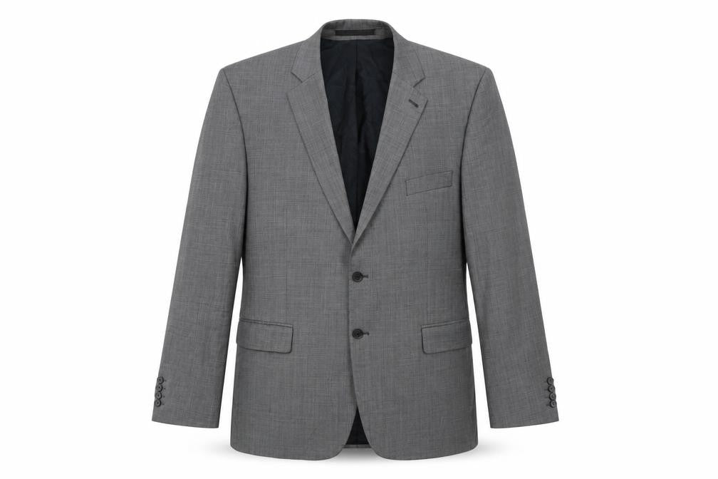 Front view of Jeff Banks Men's Grey Wool Blazer, size 46, Long