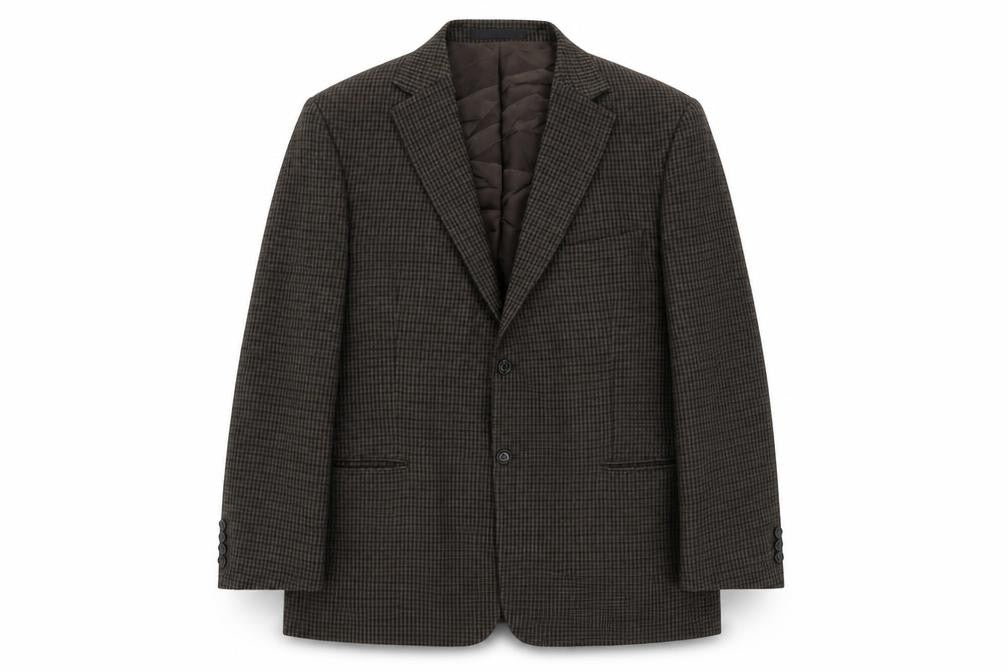 Front view of Marks & Spencer Men's Brown Check Blazer, size 42R, Wool