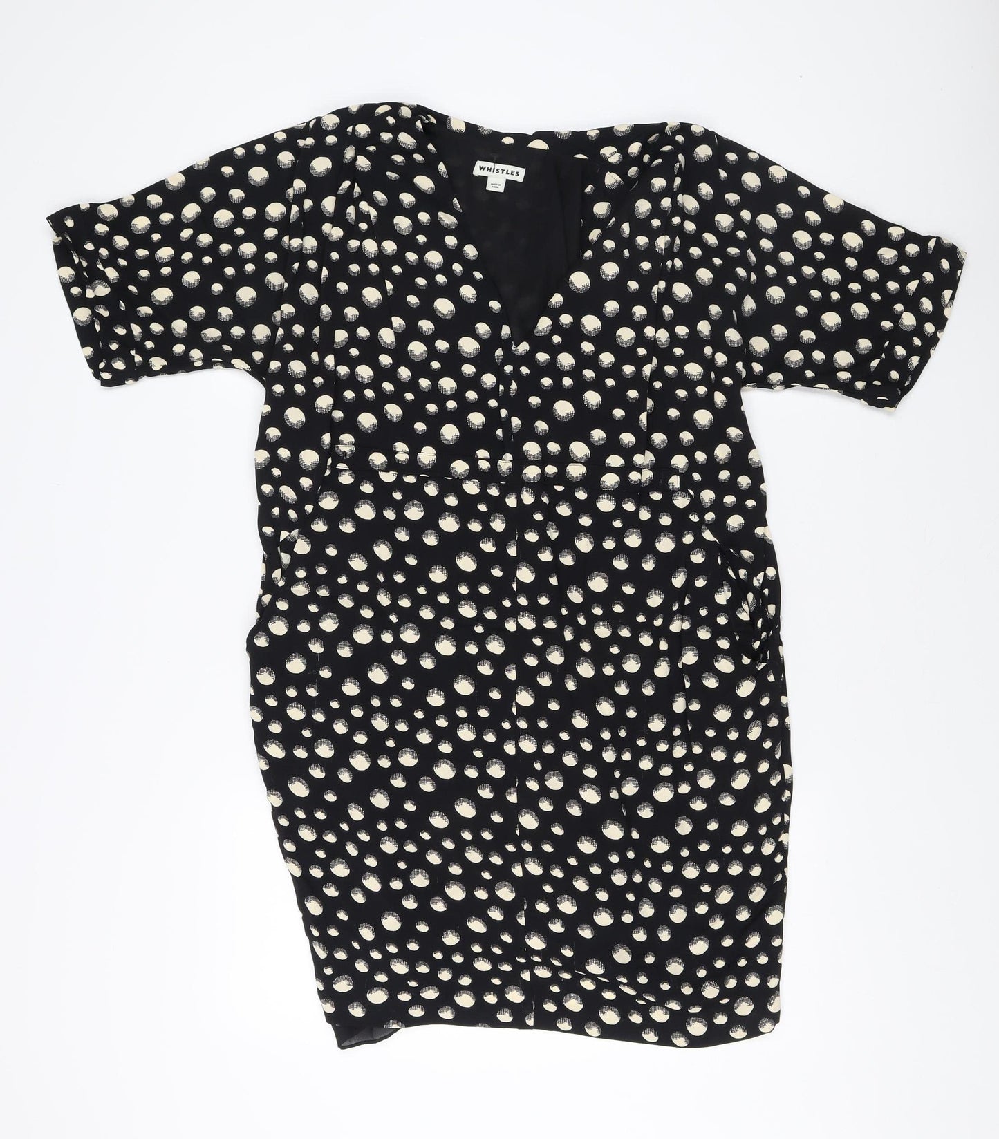 Whistles Women's Black Polka Dot V-Neck Dress Size 10