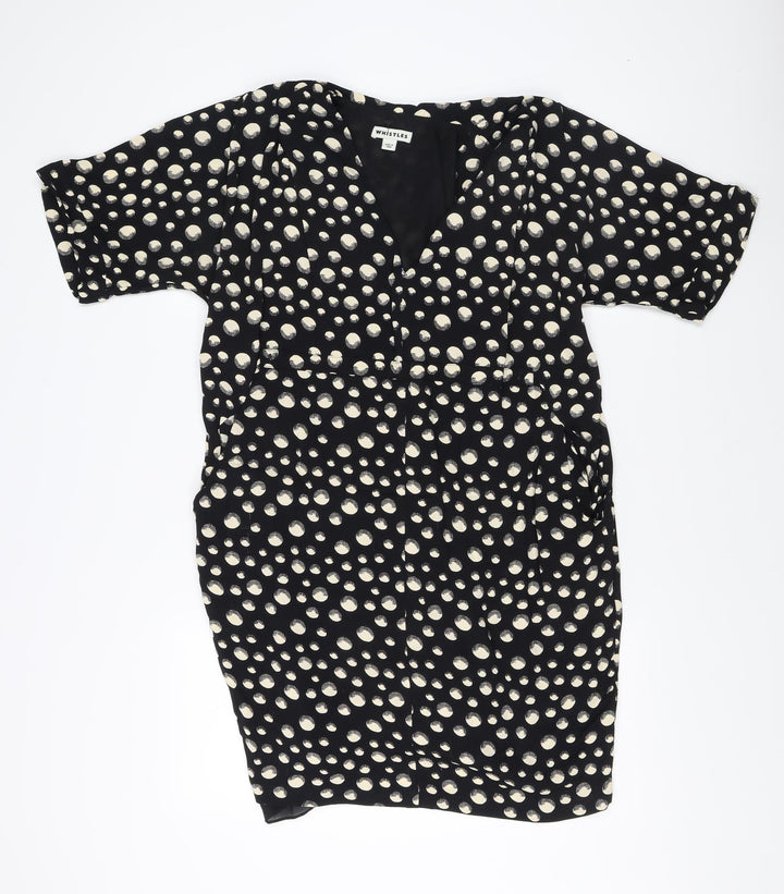 Whistles Women's Black Polka Dot V-Neck Dress Size 10
