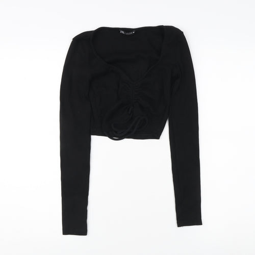Zara Women's Black Cropped Blouse, Size S, Long Sleeve