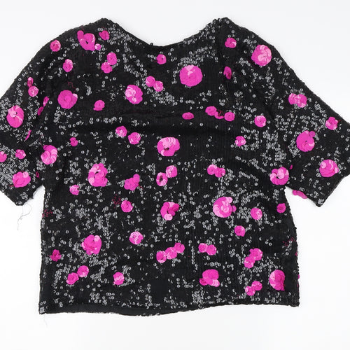 Frank Usher Women's Black Floral Sequin Blouse, Small