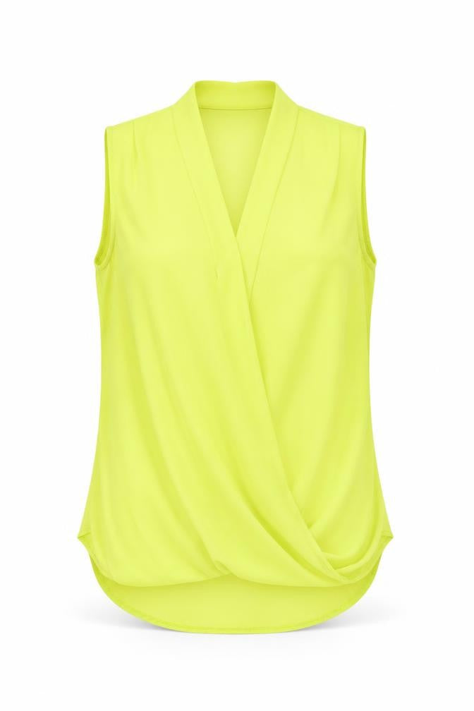 Front view of New Look Women's Yellow Wrap Blouse, size 12