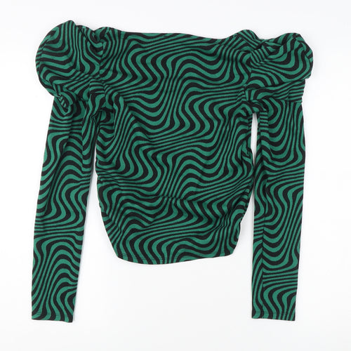 Zara Women’s Green Geometric Blouse, Size S, Puff Sleeve