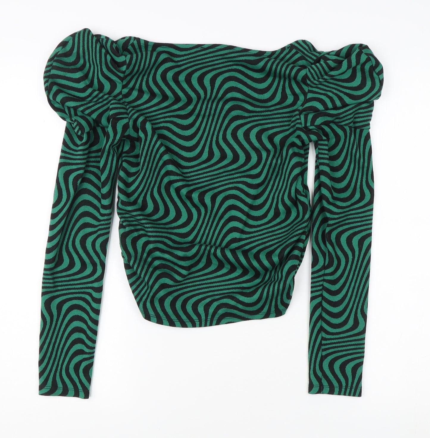 Zara Women’s Green Geometric Blouse, Size S, Puff Sleeve