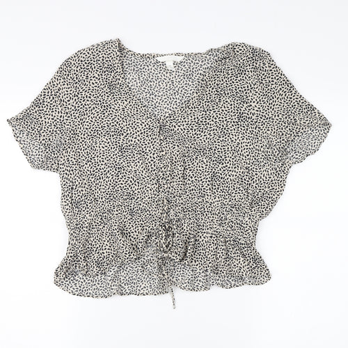 H&M Women's Multicoloured Blouse Size 16 V-Neck Animal Print