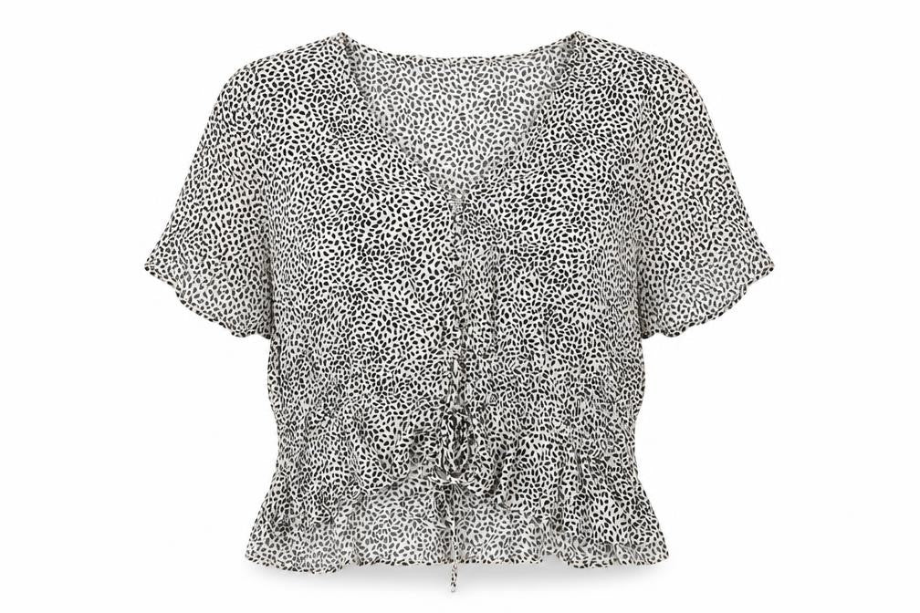 Front view of H&M Women's Multicoloured Blouse, size 16, V-Neck Animal Print