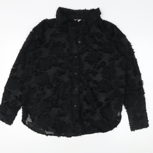 H&M Women's Black Collared Long Sleeve Blouse, Size 12