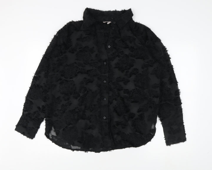 H&M Women's Black Collared Long Sleeve Blouse, Size 12