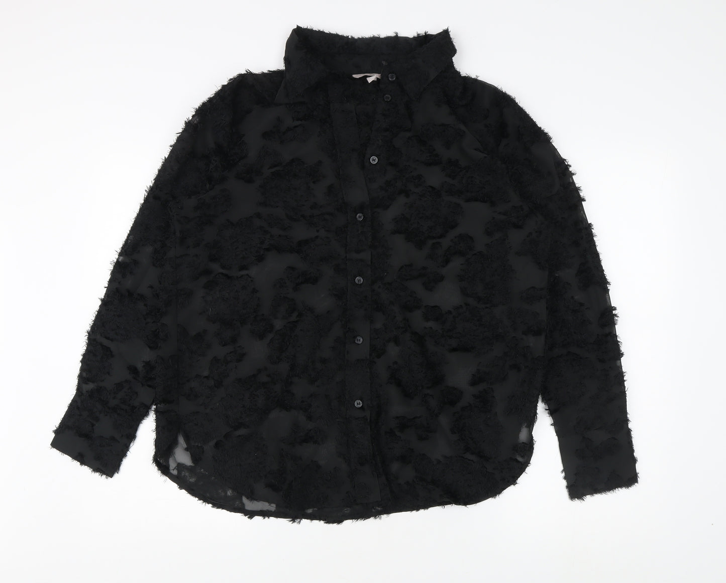 H&M Women's Black Collared Long Sleeve Blouse, Size 12