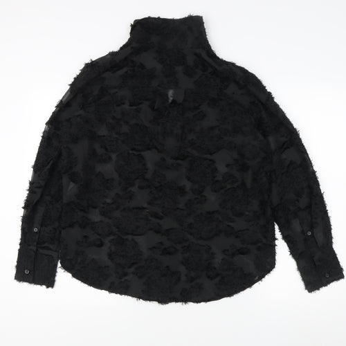 H&M Women's Black Collared Long Sleeve Blouse, Size 12