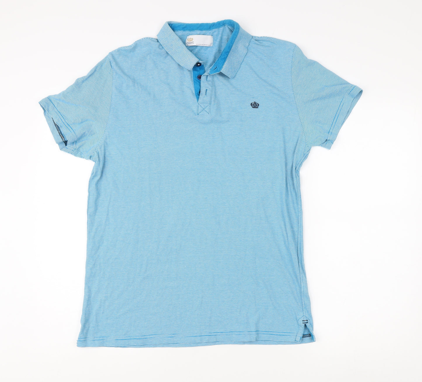 Next Men's Blue Striped Polo Shirt - Large