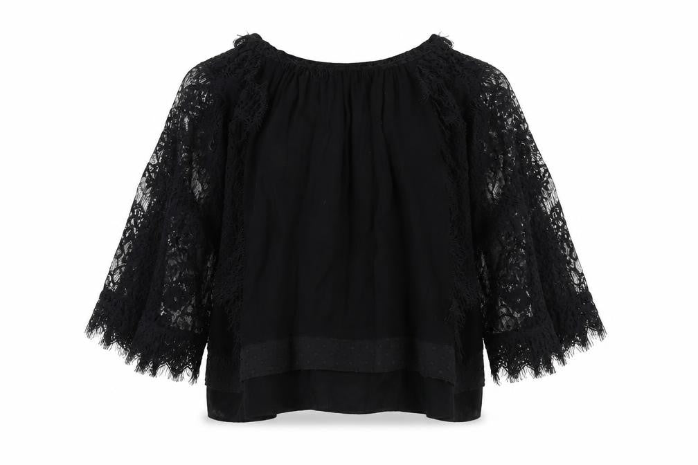 Front view of Zara Women's Black Lace Kimono Blouse M