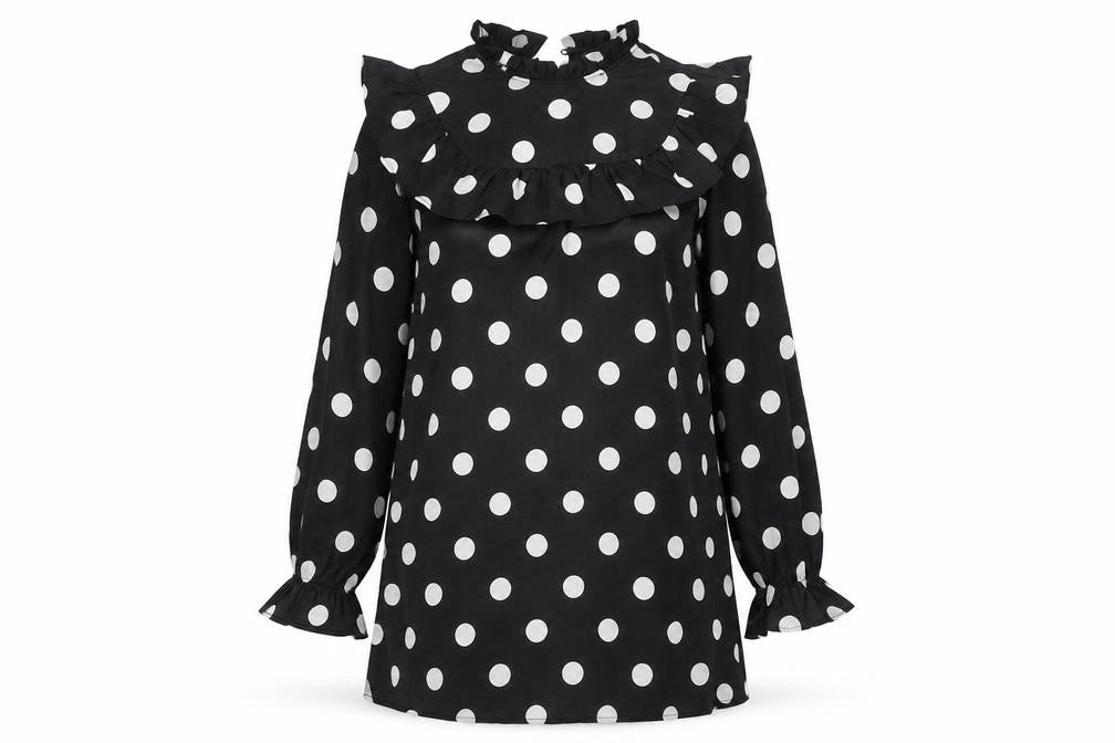 Front view of New Look Women's Black Polka Dot Long Sleeve Dress