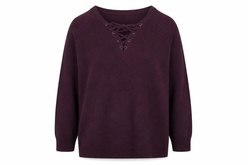 Front view of Capsule Women's Jumper, Plum, size L, Raglan Sleeve
