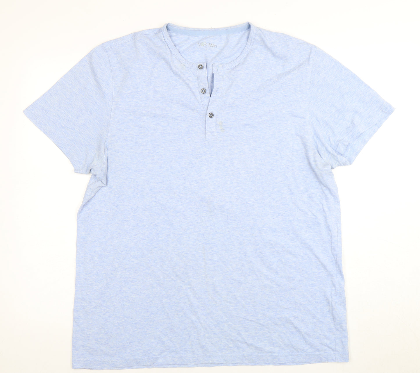 Marks and Spencer Men's Blue Henley T-Shirt, L, Solid