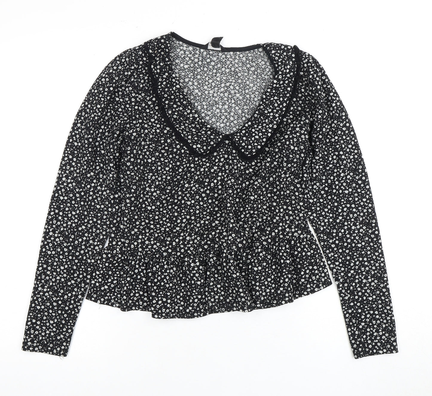 New Look Women's Black Floral Collared Blouse Size 10