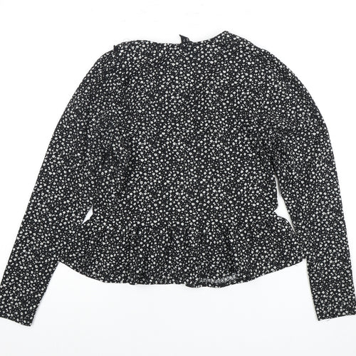 New Look Women's Black Floral Collared Blouse Size 10