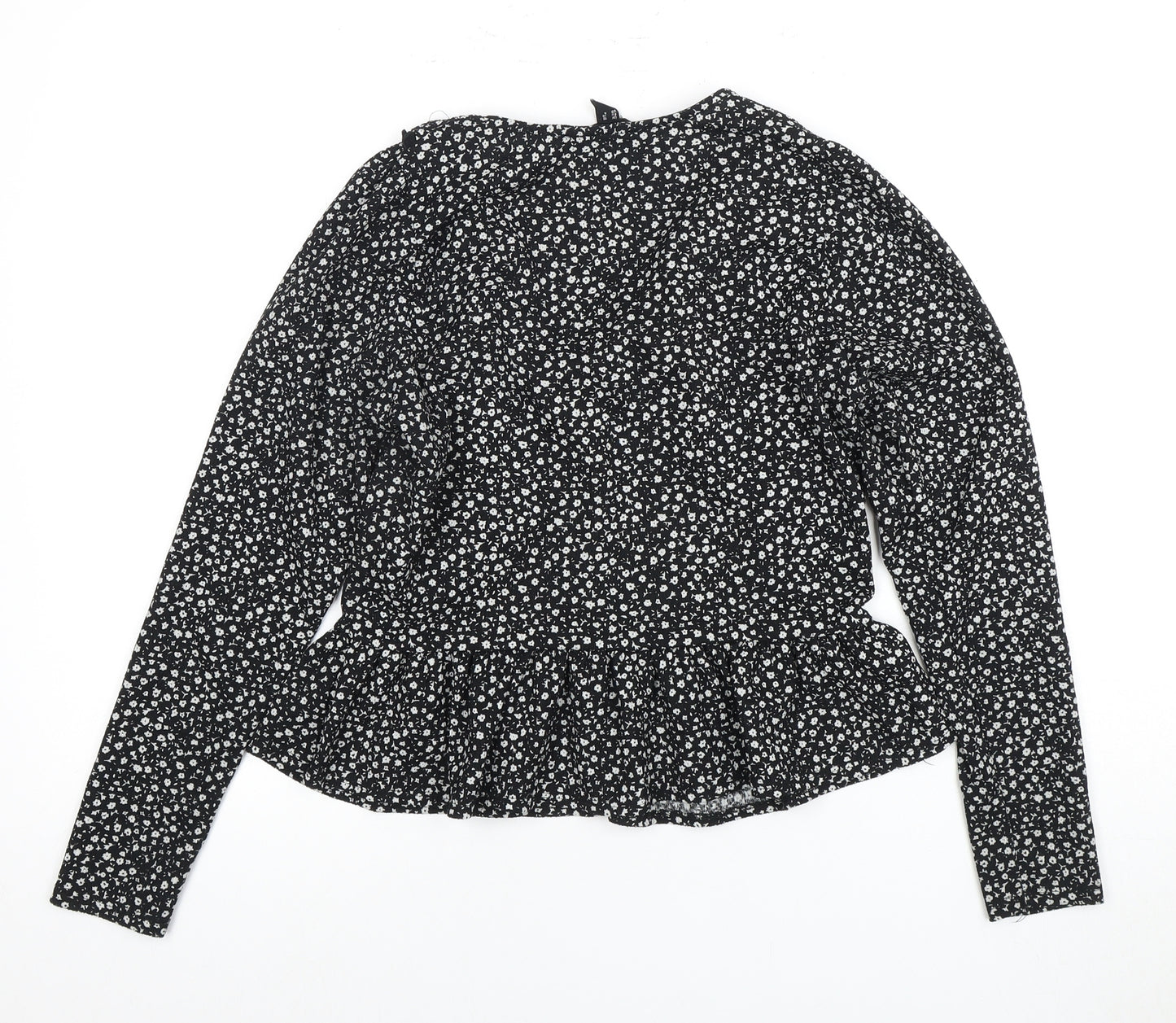 New Look Women's Black Floral Collared Blouse Size 10