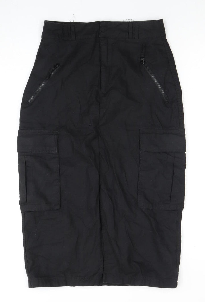 Stradivarius Women's Black Cargo Midi Skirt Size 6 with Pockets