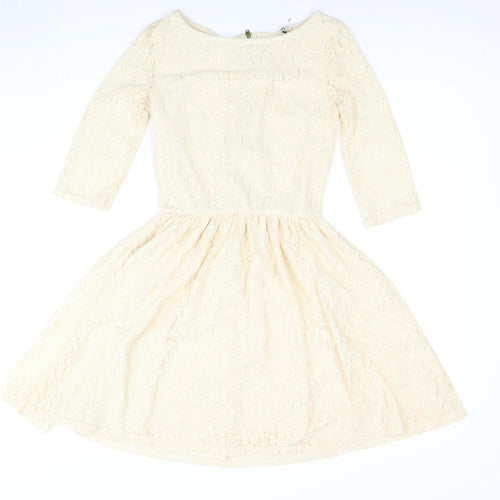 River Island Beige Fit & Flare Dress Women Size 8
