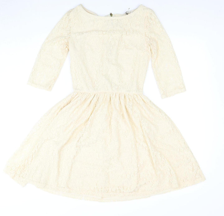 River Island Beige Fit & Flare Dress Women Size 8