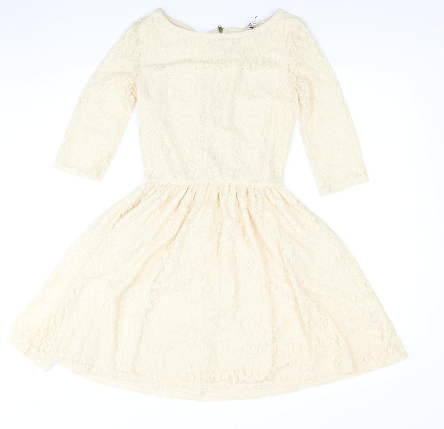 River Island Beige Fit & Flare Dress Women Size 8