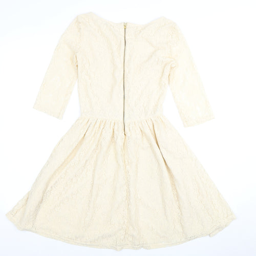 River Island Beige Fit & Flare Dress Women Size 8
