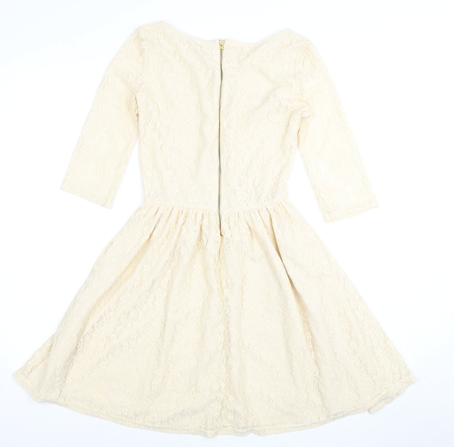 River Island Beige Fit & Flare Dress Women Size 8