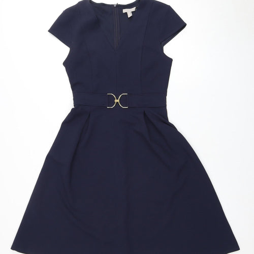 H&M Women's Blue Short Sleeve V-Neck Dress, Size S