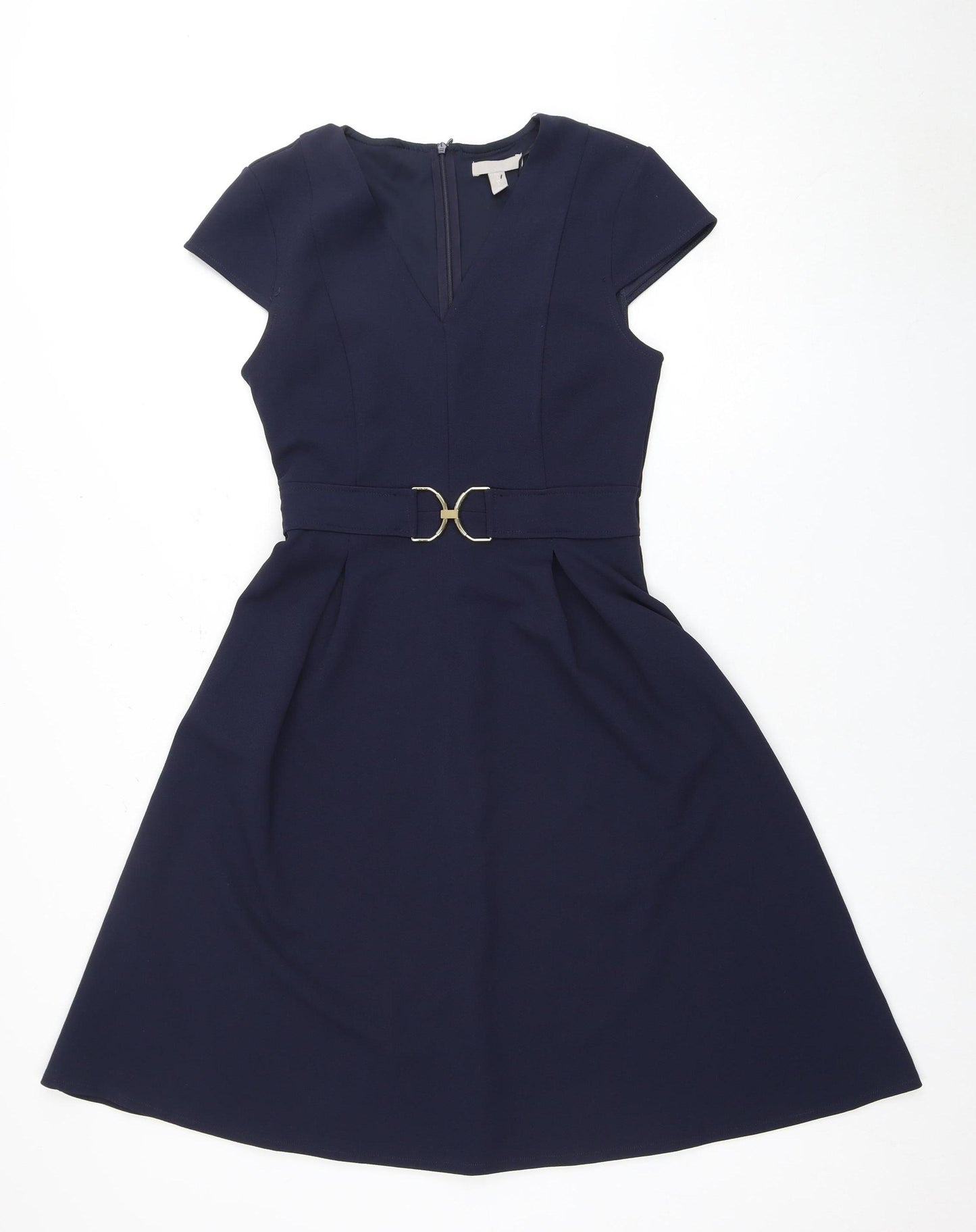 H&M Women's Blue Short Sleeve V-Neck Dress, Size S