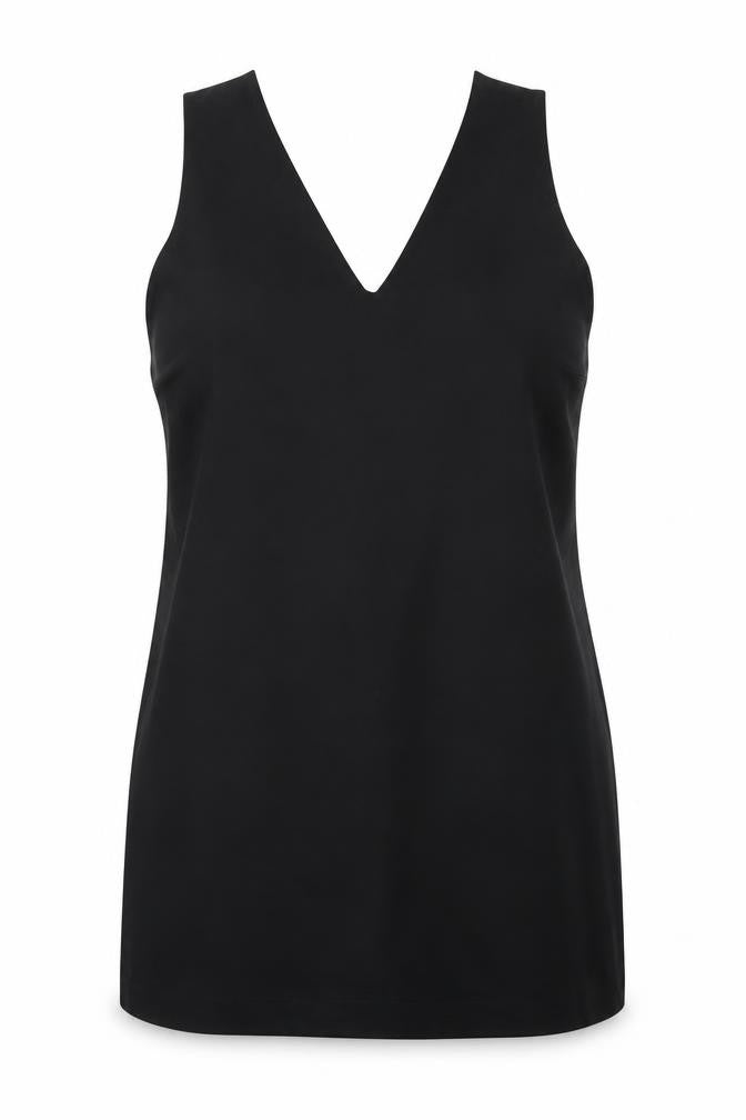 Front view of Next Women's Black Sheath Dress, size 14, V-Neck Sleeveless