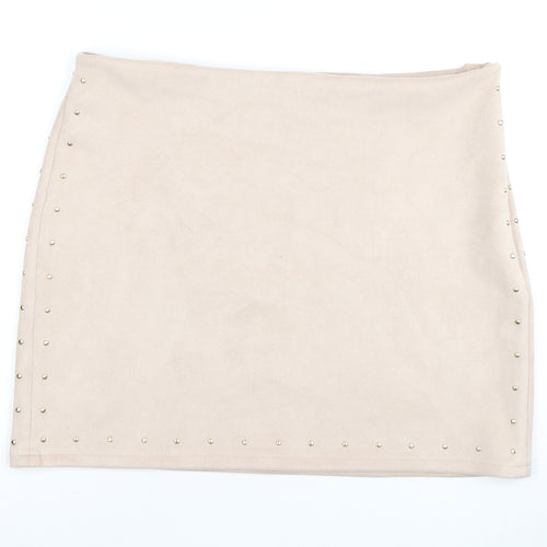 Next Women's Beige Mini Pencil Skirt, Size 16, Studded