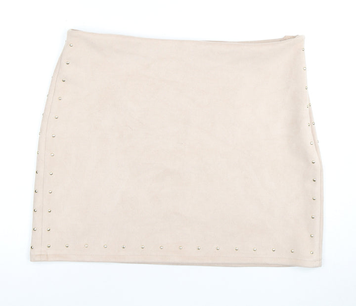 Next Women's Beige Mini Pencil Skirt, Size 16, Studded