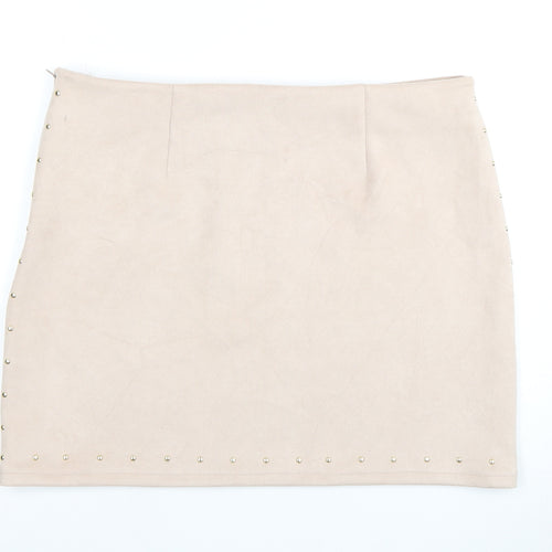 Next Women's Beige Mini Pencil Skirt, Size 16, Studded