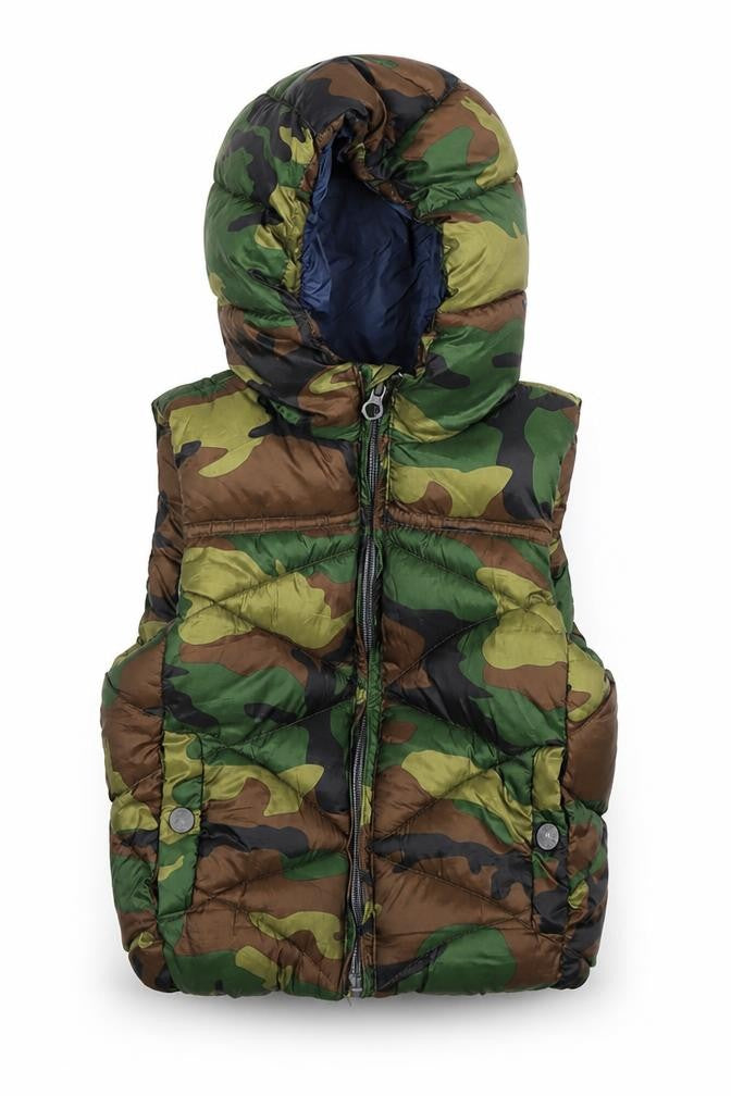 Front view of Zara boys’ green puffer jacket 2-3 years camouflage hooded